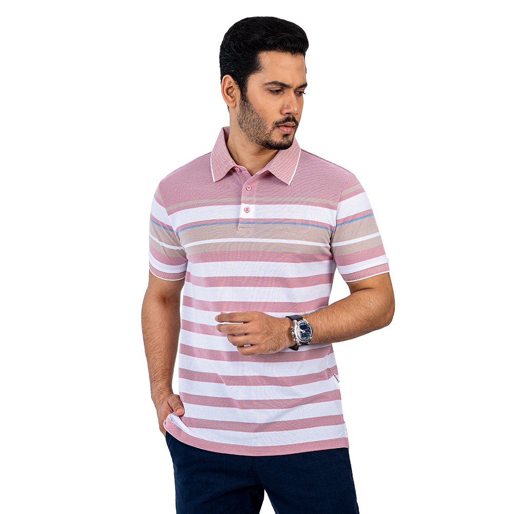 Classic Pink Stripe Polo – Bold Style, Everyday Comfort (50 Pieces)