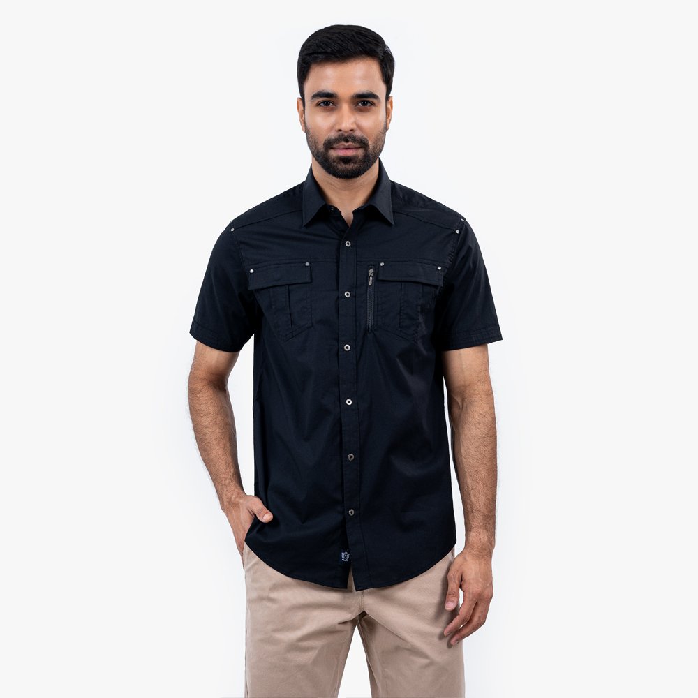 Black Color Ultra Slim Fit Half Sleeve Shirt (50 Pieces)